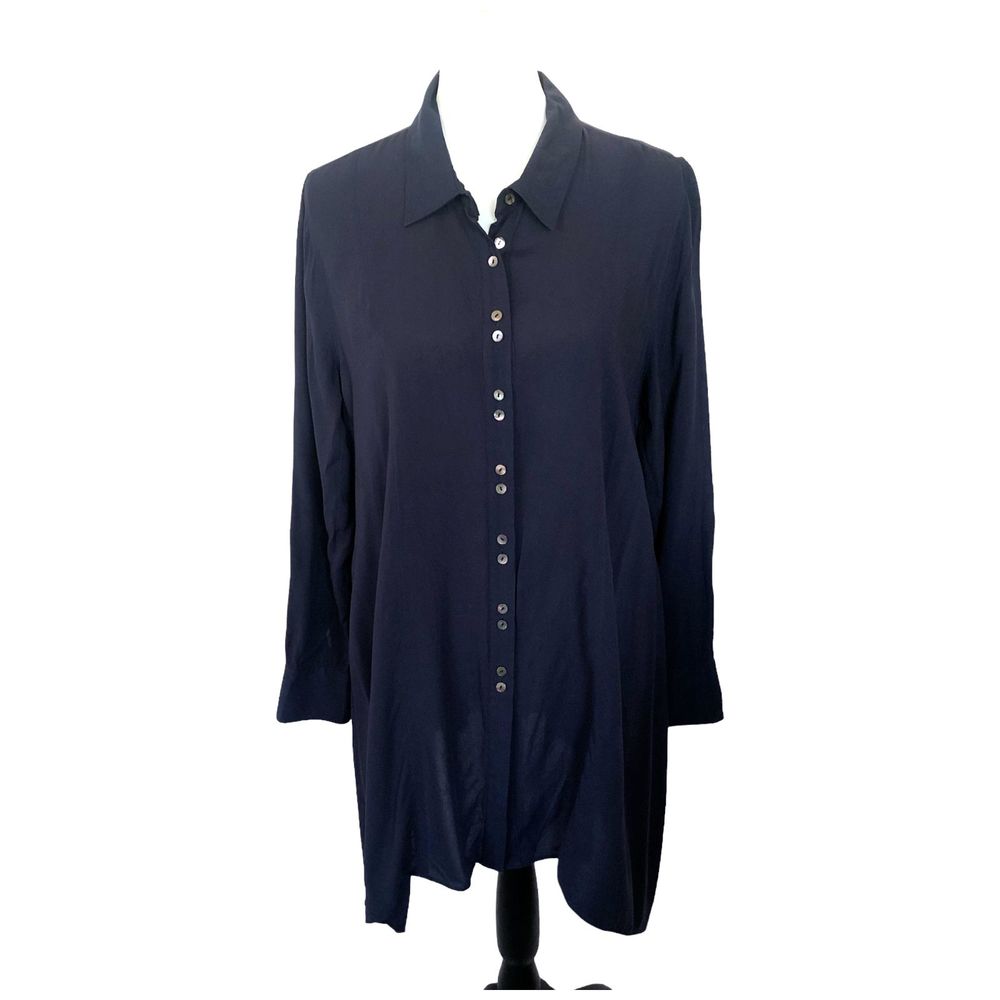 Soft Surroundings Long Line Button Down Assymetrical‎ Flowy Tunic Shirt Dress M